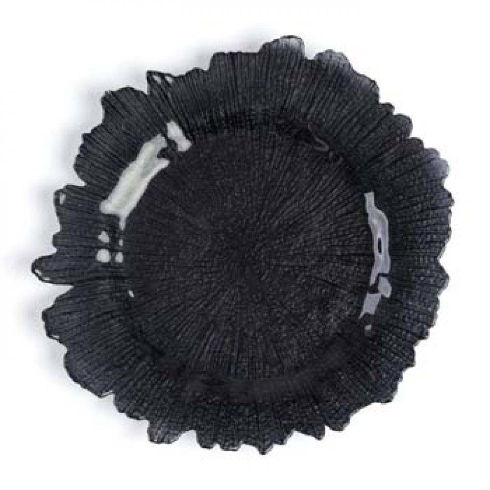 Floral Leaf Glass Charger - Black