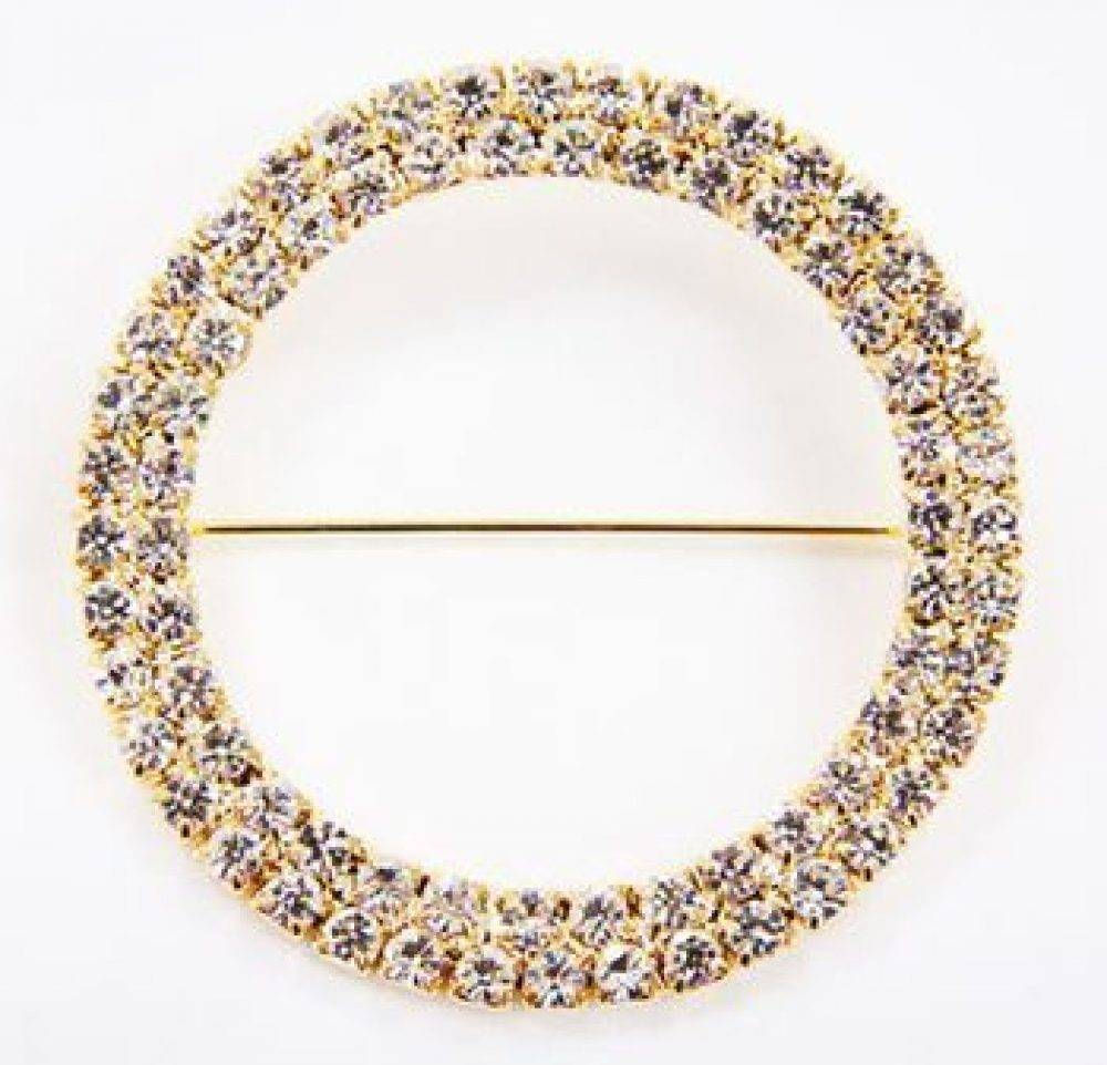 Gold - Circle Rhinestone Brooch