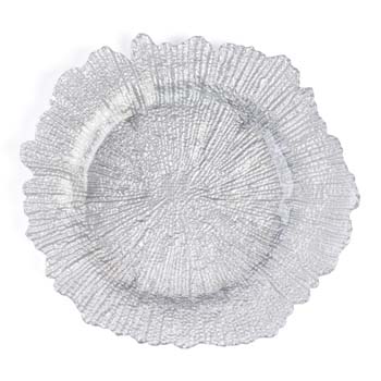 Floral Leaf Glass Charger - Silver