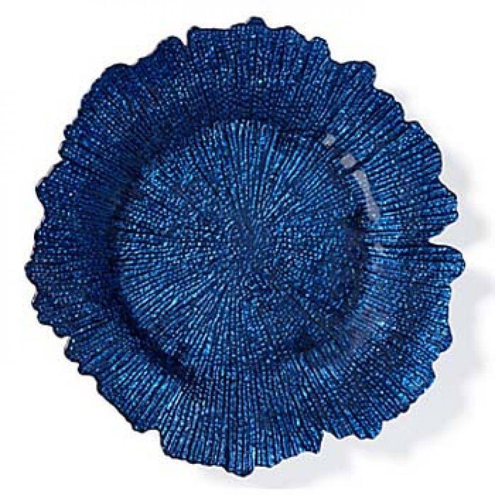 Floral Leaf Glass Charger - Navy