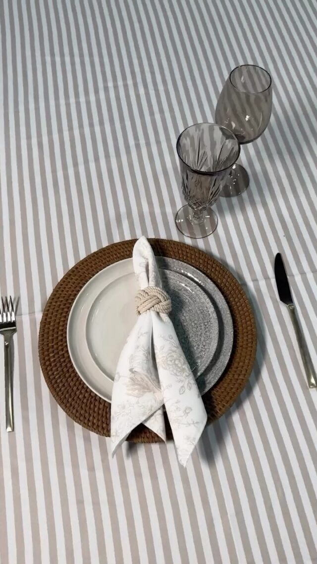 Tabletop Tuesday: Taupe Seersucker 🤎

Featuring:
- Taupe Seersucker Linen
- Taupe Artistry Napkin
- Walnut Rattan Charger
- Champagne Flatware
- Smoke Melodia & Wine Glasses
- Taupe Metro China
- Nautical Napkin Ring

Tap the link in bio to join our newsletter for more tabletop tips, trend alerts, and styling inspo. 📨